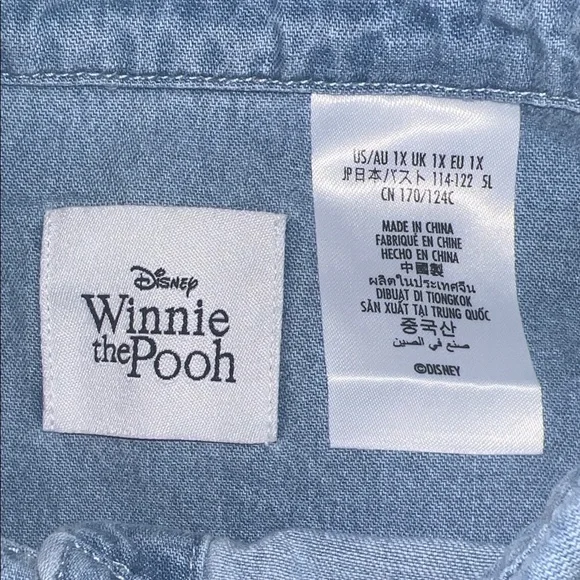 Disney Parks Winnie the Pooh Embroidered Denim Button Up Shirt 1X NWT - Picture 10 of 10